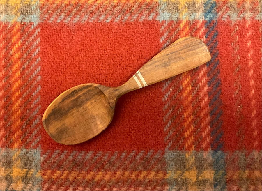 Spalted Hawthorn Wood Eating Spoon with White Stripes