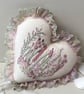 Hand embroidered hanging heart, lace edged wall decor heart