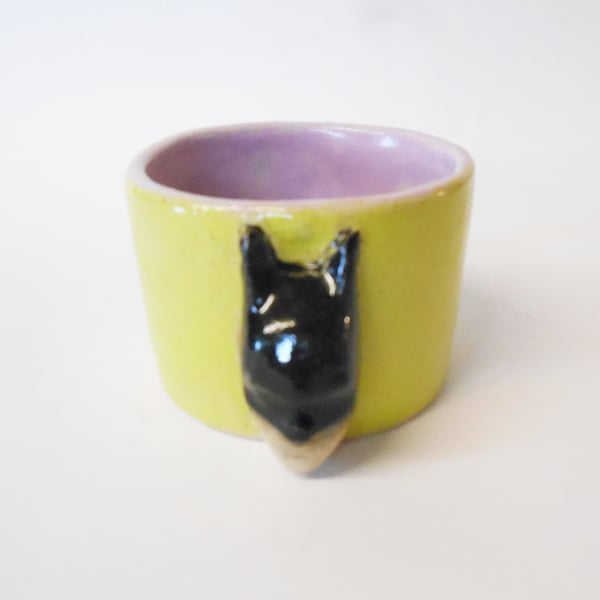 Mug "Batman does espresso" Chartreuse and Lilac Ceramic..