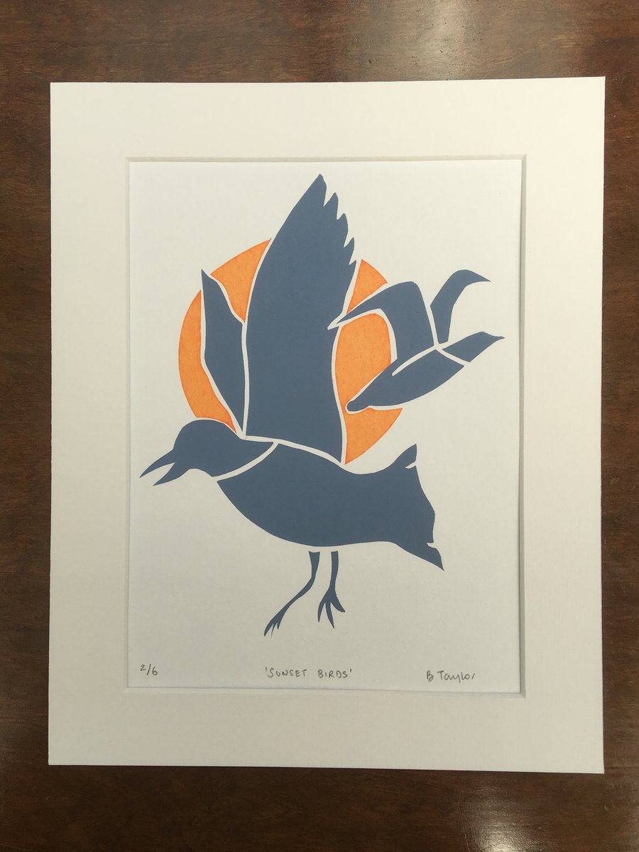 Sunset Birds - Handmade Silkscreen Print 10 x 8" (25 x 20cm approx.)