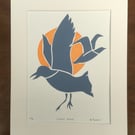 Sunset Birds - Handmade Silkscreen Print 10 x 8" (25 x 20cm approx.)