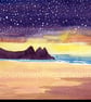 Starry Sky, Three Cliffs Bay, Gower, Wales, Watercolour Print in 9 x 7 '' Mount - Image 1