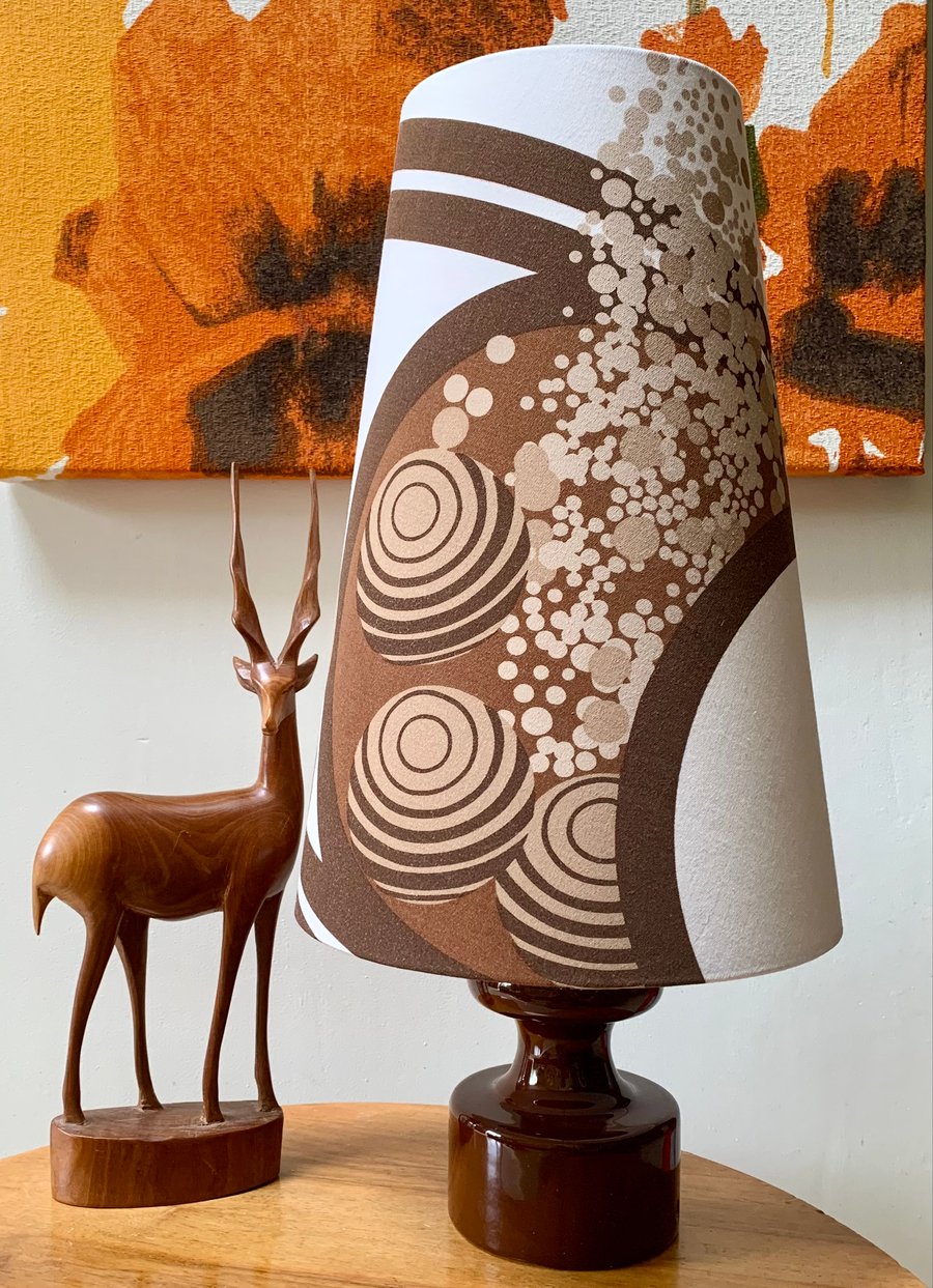 Retro Space Age Lampshade Brown Heals IKEBANA Barbara Brown 60s Vintage Fabric