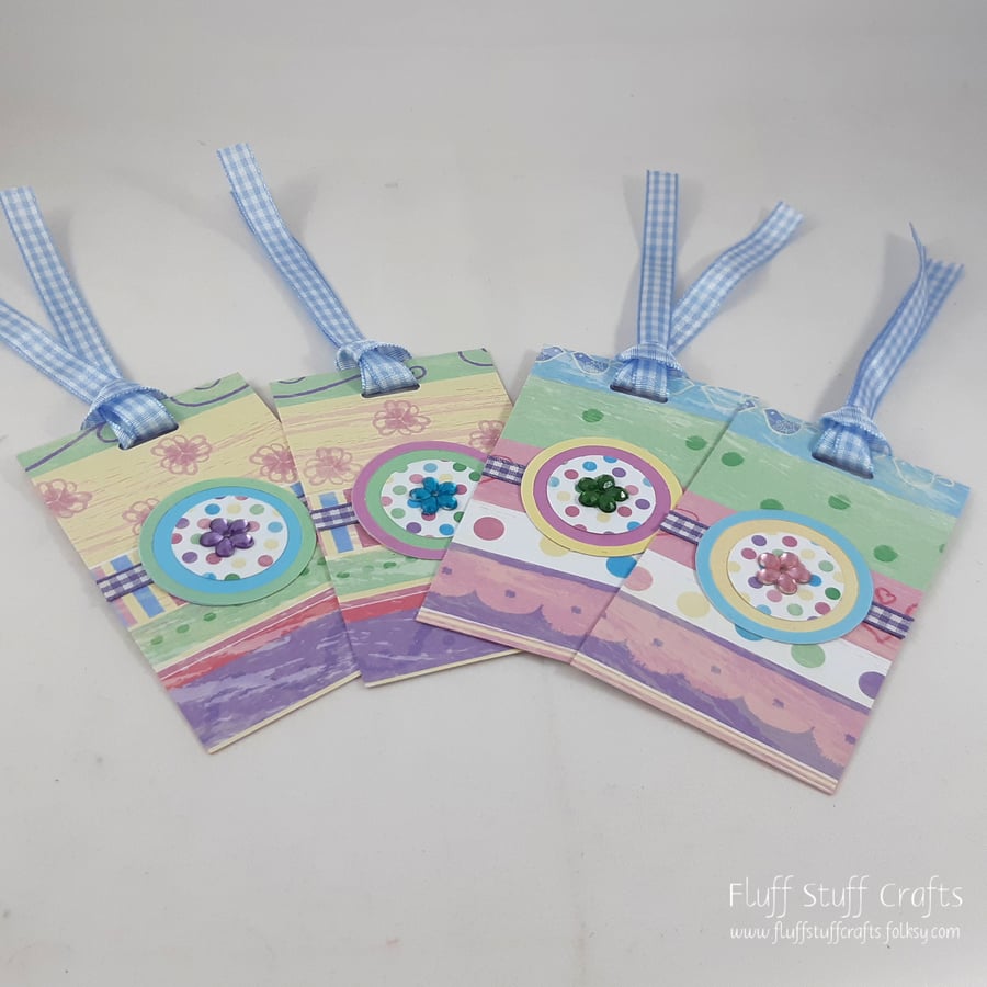 Pack of 4 handmade gift tags in pastel colours
