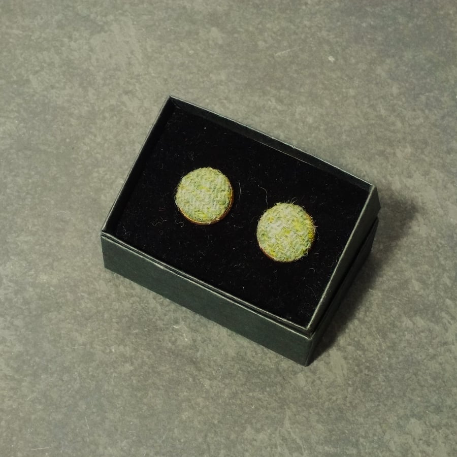 Harris tweed cufflinks green fabric little gifts for men