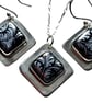Recycled Sterling Silver Jewellery Set Dichroic Glass Black & Silver Leaf Design - Image 2