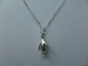 penguin pendant necklace silver plated 18" curb chain silver charm