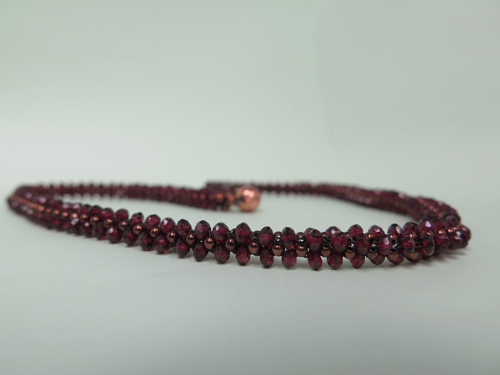 Handmade natural garnet with hematite weaved necklace