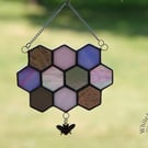 Stained Glass 10-Piece Pinks & Purples Honeycomb & Bumble Bee Suncatcher
