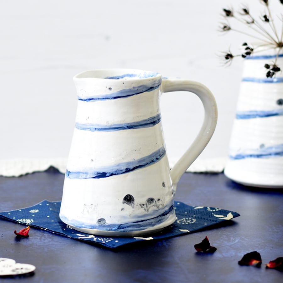 Blue and white ceramic jug - handmade pottery