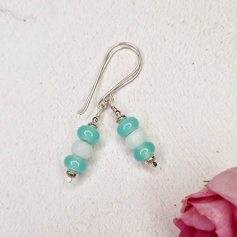 Teal Tower Lampwork Glass Earrings