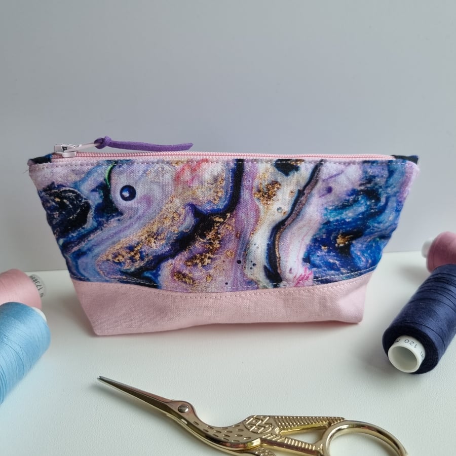 Mini zipper pouch, galaxy multi colour, notions case, make-up bag