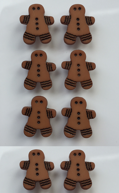 8 Gingerbread Person Buttons, Christmas, Tan, 17mm (T), Noel! Santa