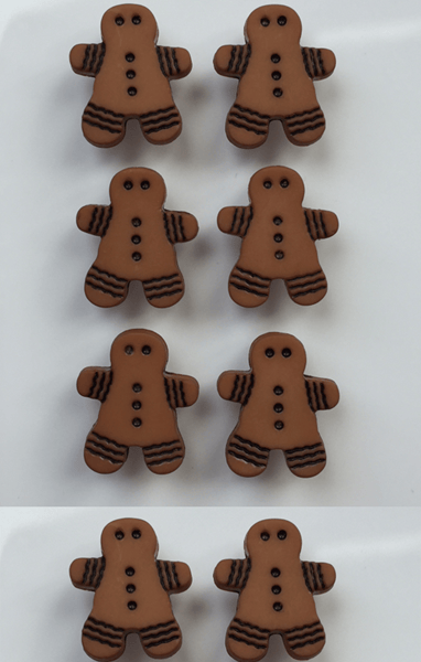 8 Gingerbread Person Buttons, Christmas, Tan, 17mm (T), Noel! Santa