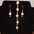 Silver wire wrapped pearl bead bracelet and matching earrings