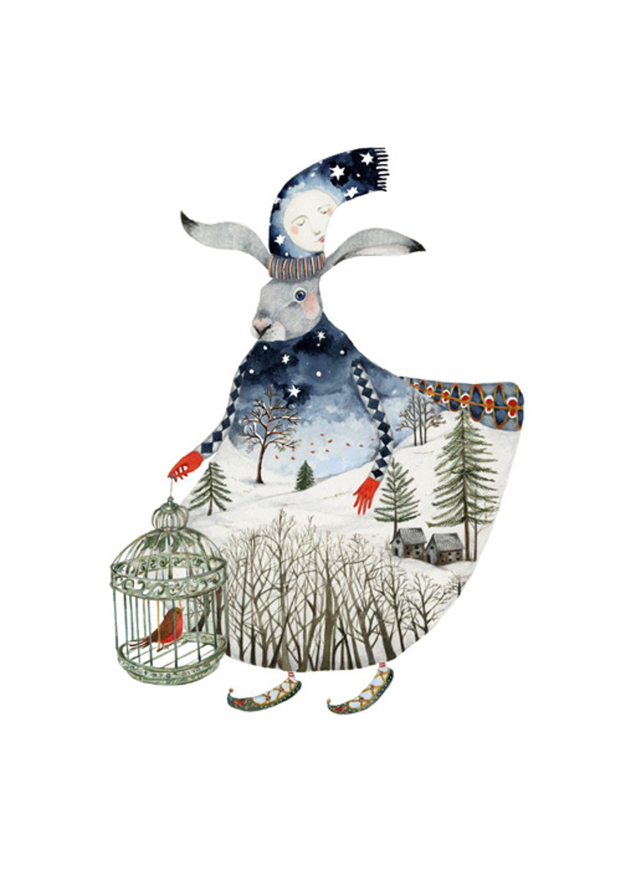 Winter Moon Hare A4 print