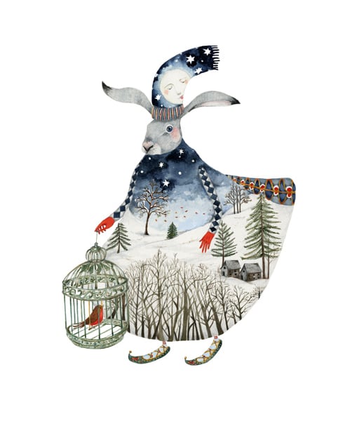 Winter Moon Hare A4 print