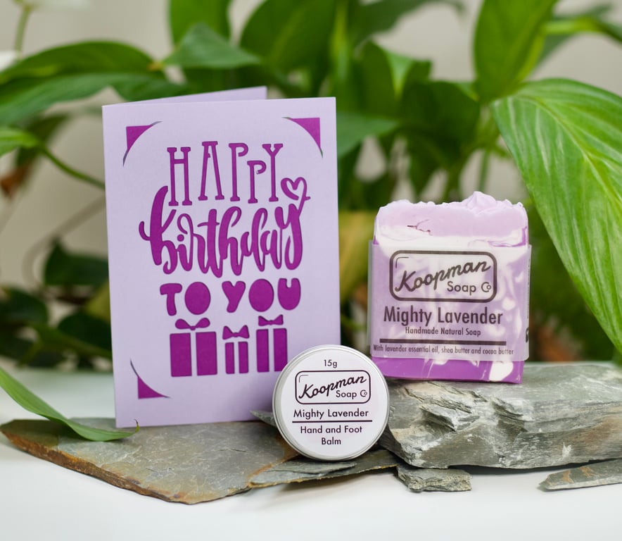 Mighty Lavender Handmade Soap, Hand Balm and Birthday Card