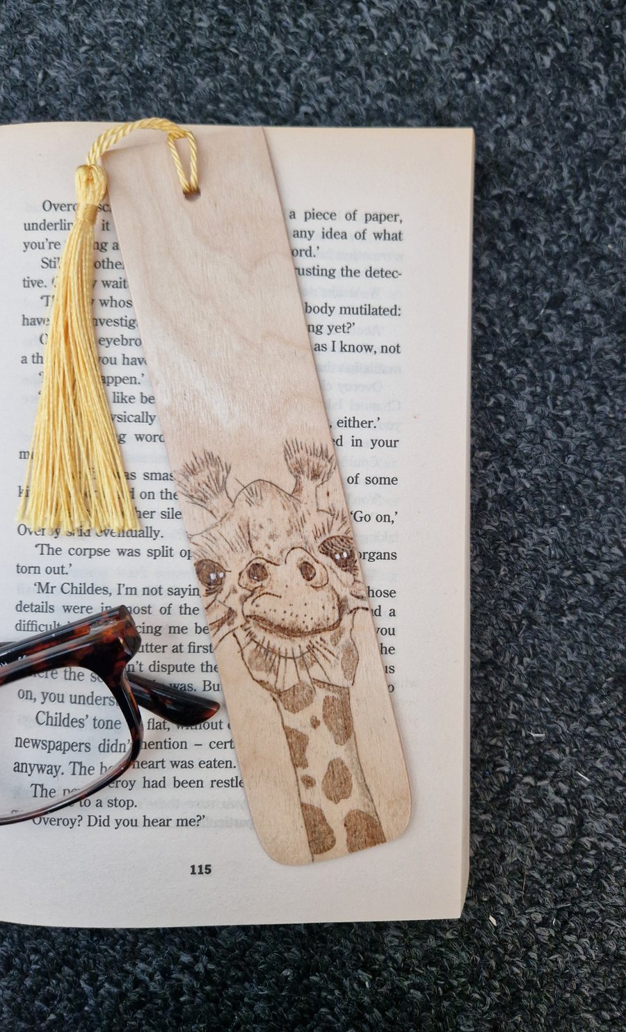 Hand Burned Wooden Bookmark- Giraffe
