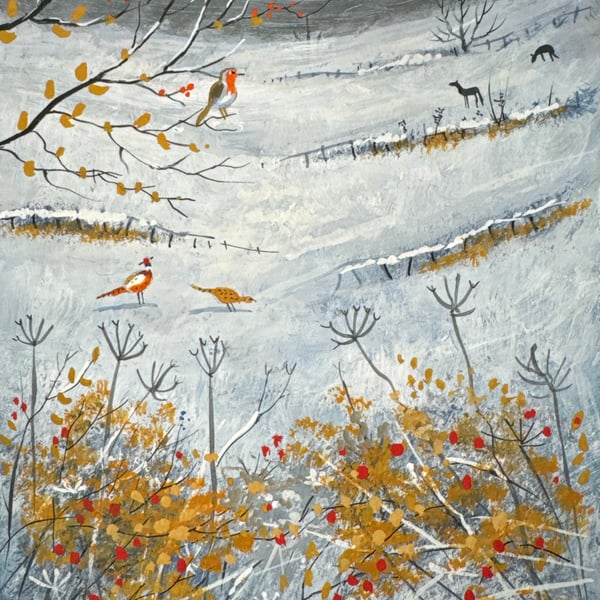 Robin and Berries Watercolour painting by Stephen Allen 