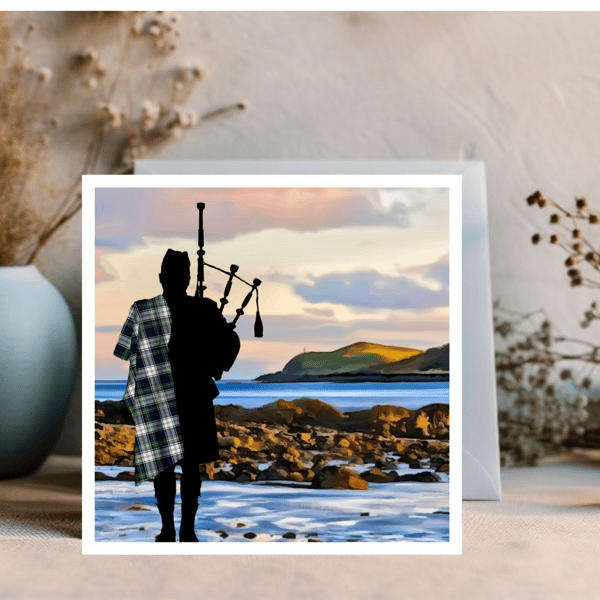 Scottish Bagpipe Greeting Card can be personalised 