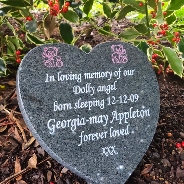 Personalised Grey Granite Baby Heart Memorial Grave Plaque GraveStone