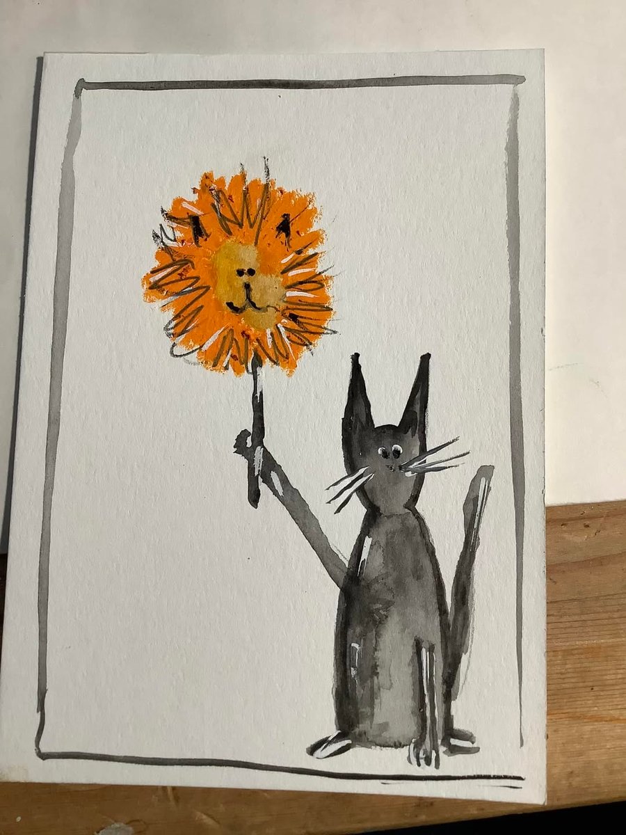 Putting on a brave face. Cat illustration. motivational. Wall art. 