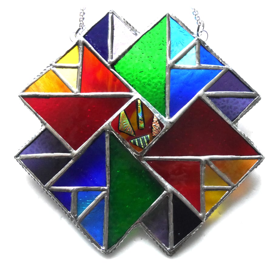 Patchwork Rainbow Quilt Stained Glass Suncatcher 