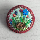 Hand Embroidered Floral Hedgehog Brooch