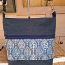 Denim leaf print bag