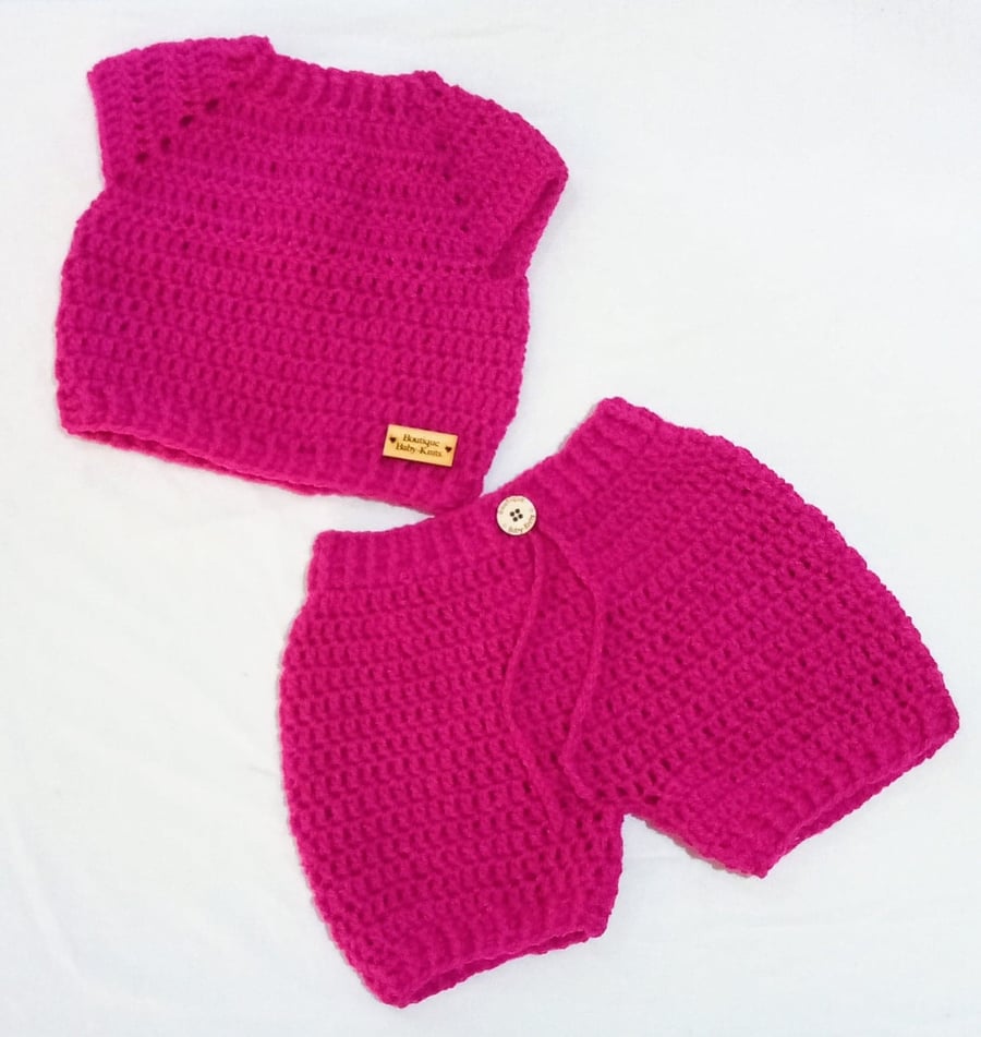 Handmade Girls Crochet Purple Pink Baby ShortsTop set Knitwear, Crochet Baby