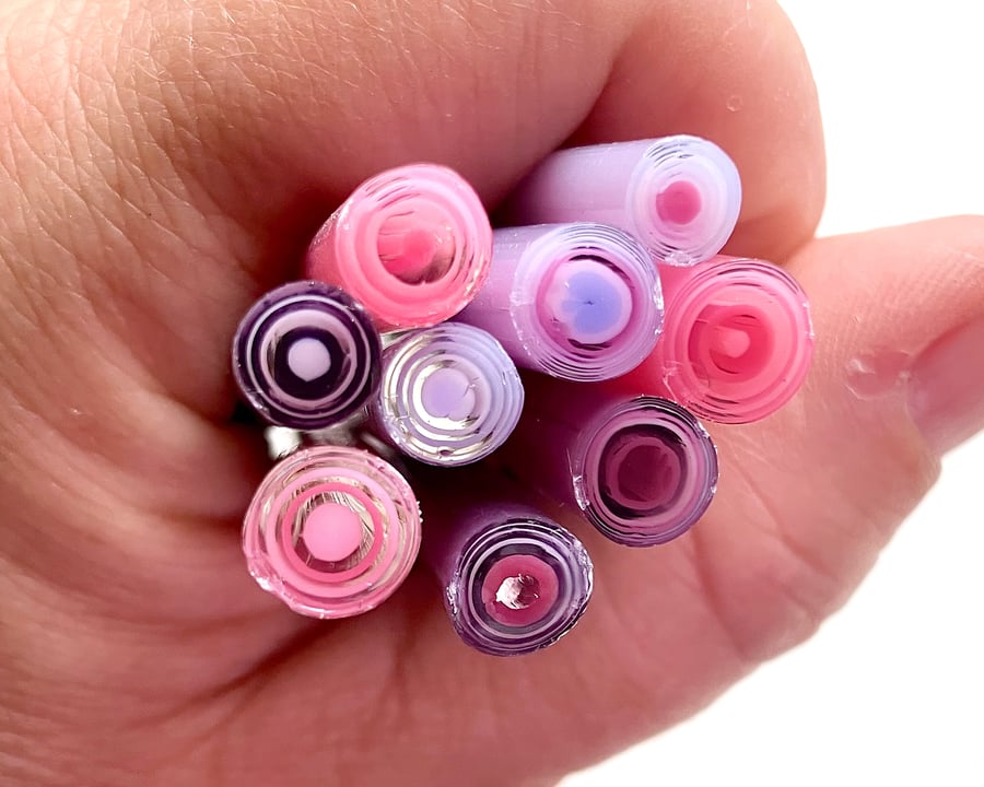 Pink and purple concentric circles murrini CANE made with Bullseye 90coe glass