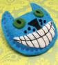 Turquoise Cheshire Cat Brooch - hand embroidered unique gift 