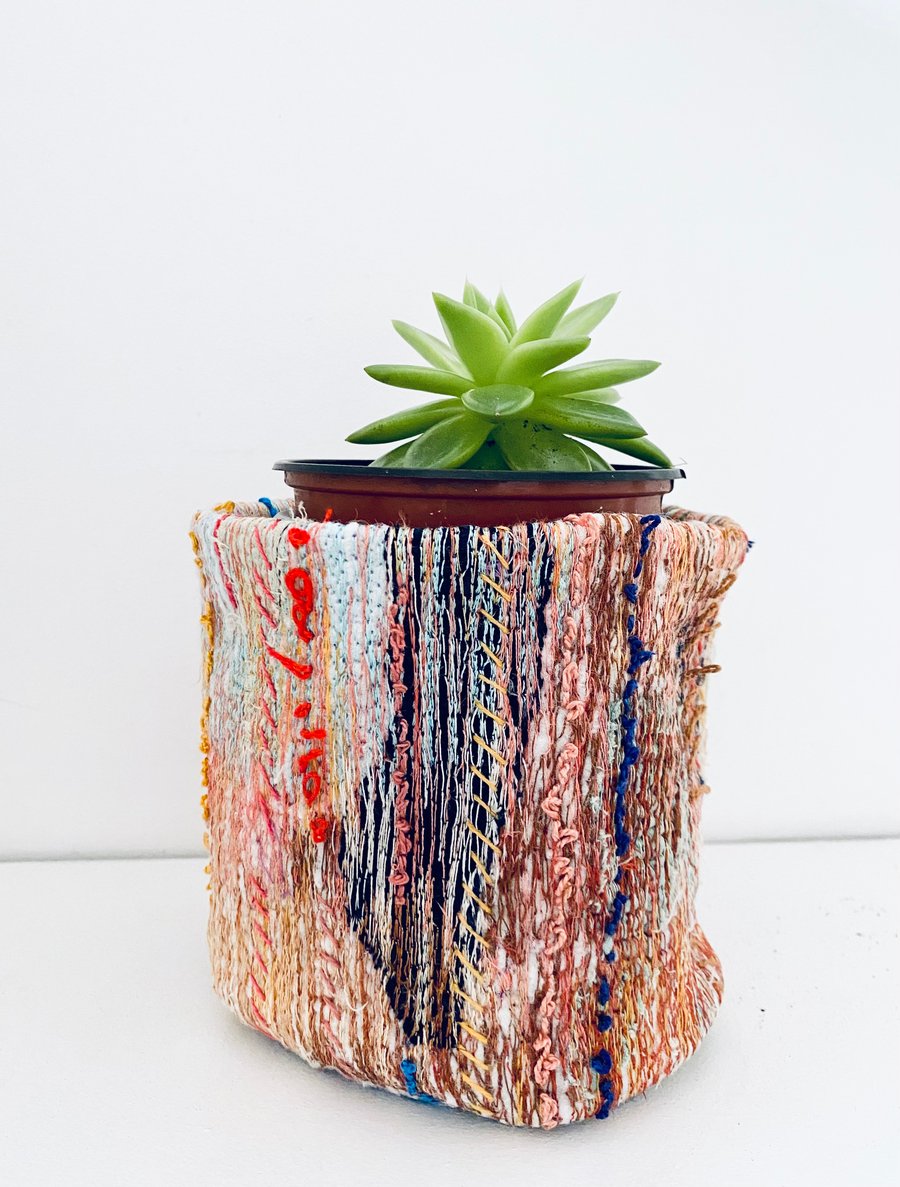 Colourful textile pot plant holder, unique plant holder