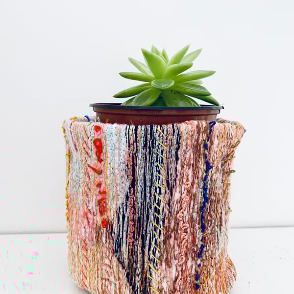 Colourful textile pot plant holder, unique plant holder