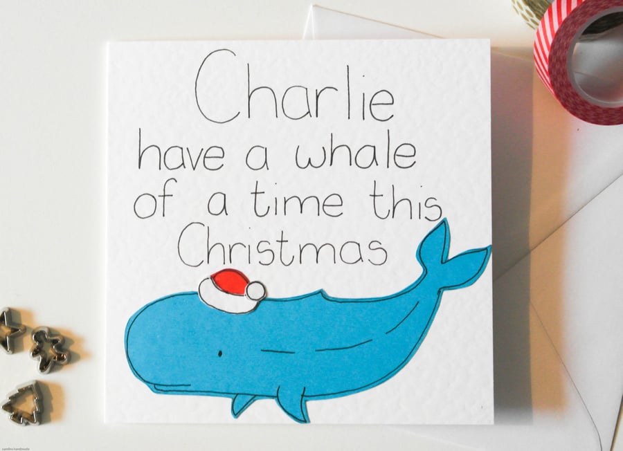 Funny pun personalised Christmas card, Handmade card, Quirky personalized card