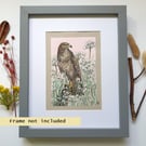 Buzzard original bird art, bird drawing, wall art