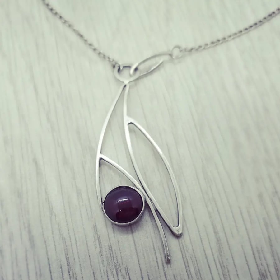 Silver Necklace with Garnet Pendant