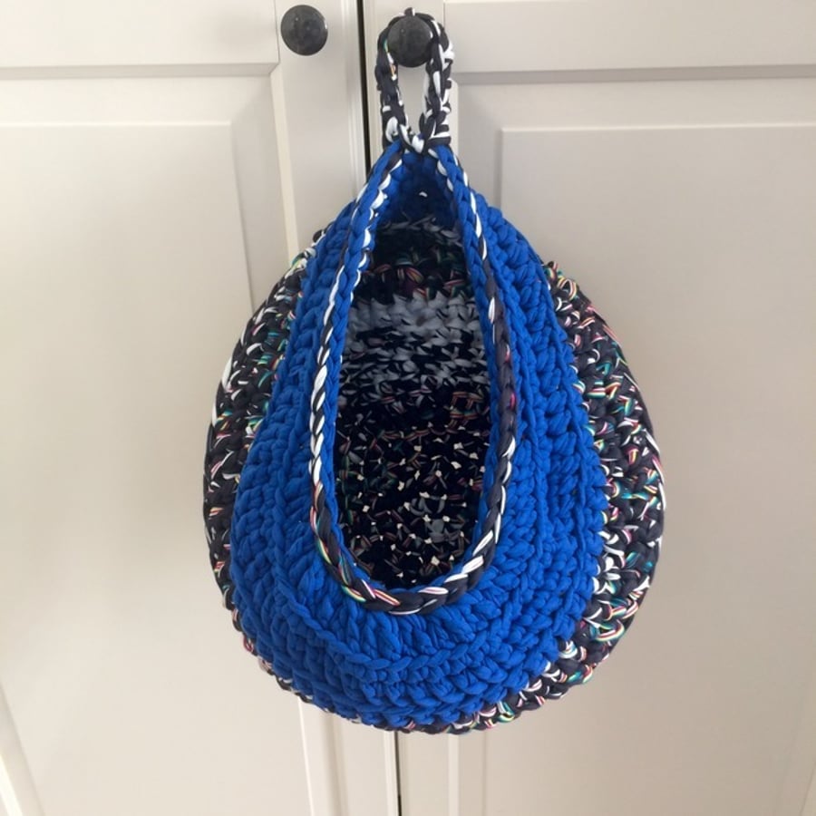 Large crochet hanging basket - blue