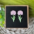 Pink Rose and Stem Earrings 