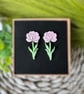 Pink Rose and Stem Earrings 