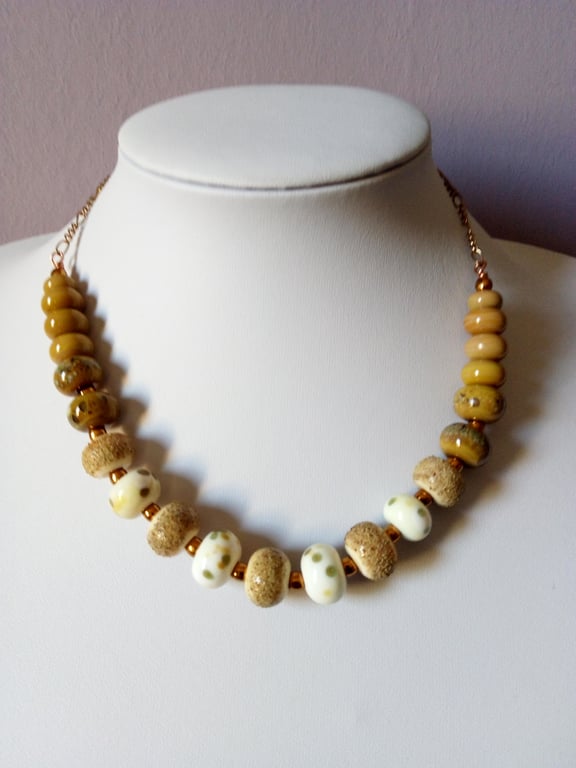LAMPWORK AND ROSE GOLD NECKLACE - SUGAR BEADS NECKLACE - FREE UK SHIPPING
