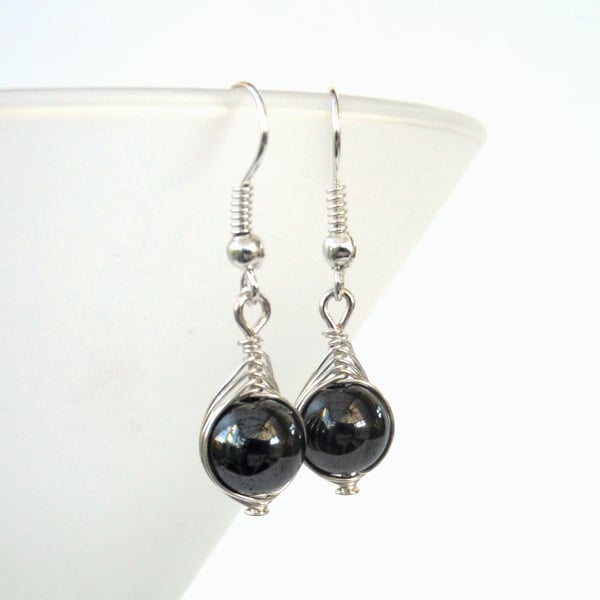 Wire wrapped hematite earrings