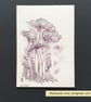 Old inkcap mushrooms, an original pen and ink drawing, letterbox art gift