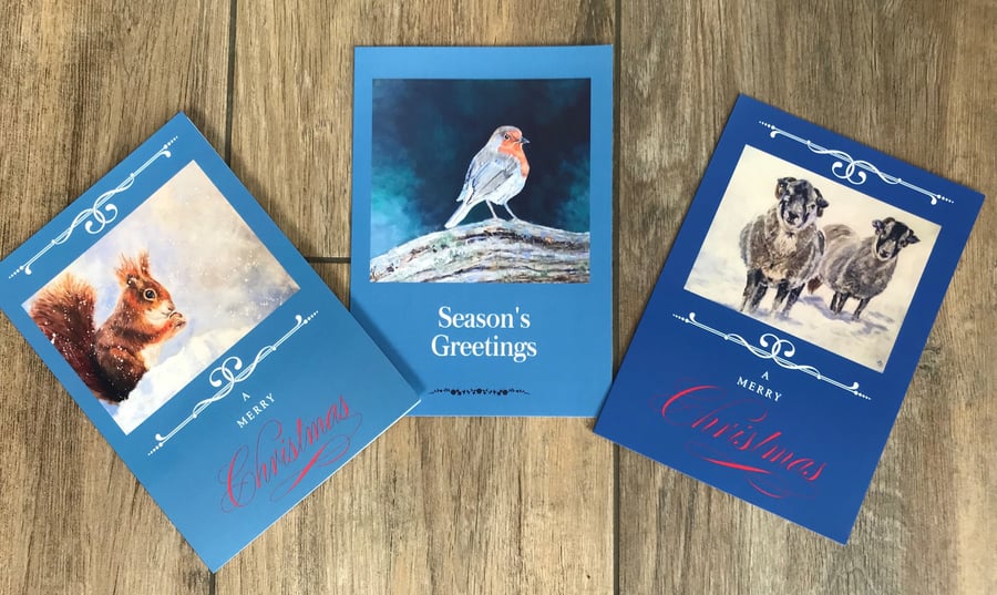 Three large Christmas cards designed by British artist