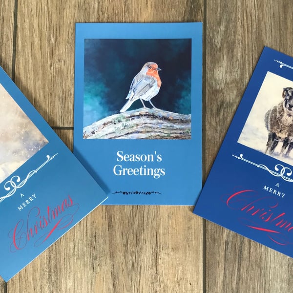 Three large Christmas cards designed by British artist