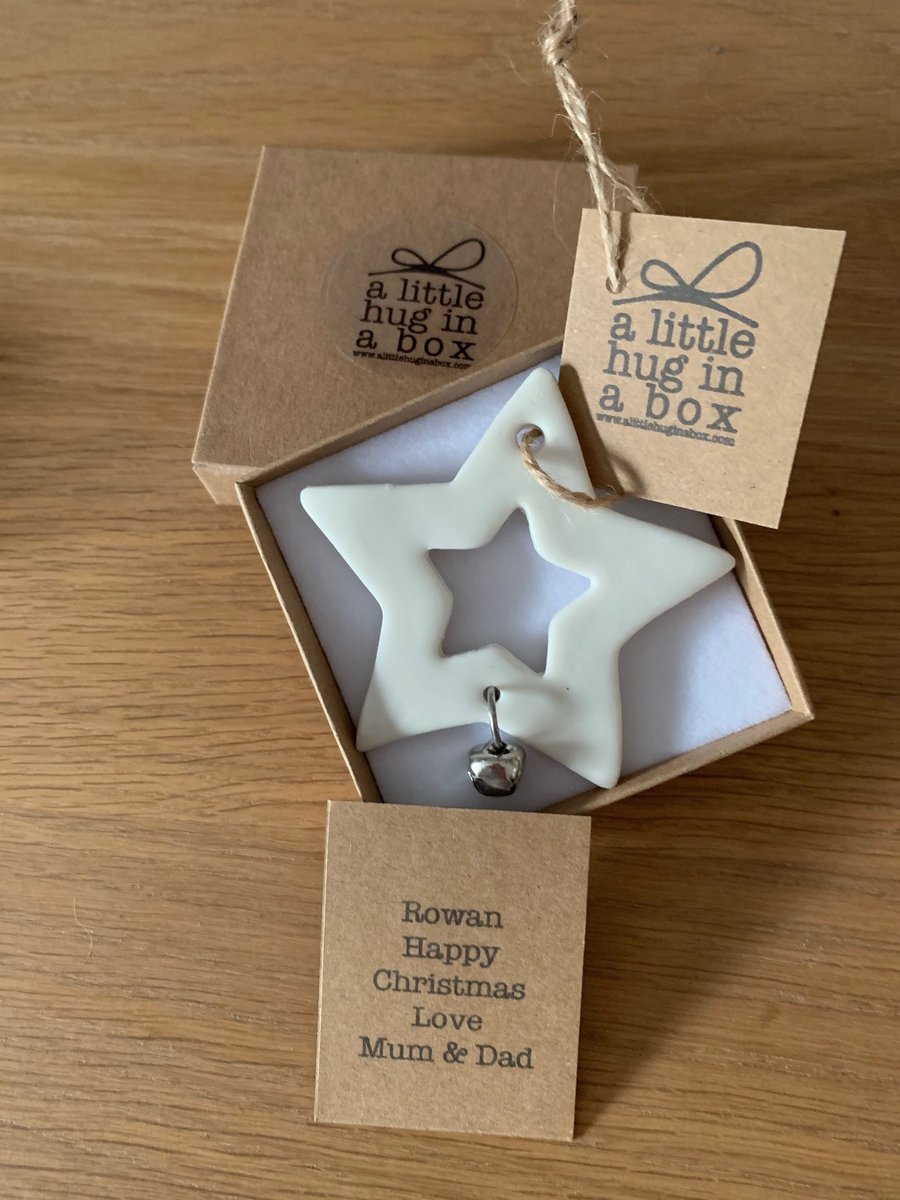A Little Hug in a Box Porcelain Star with Bell Christmas Decoration