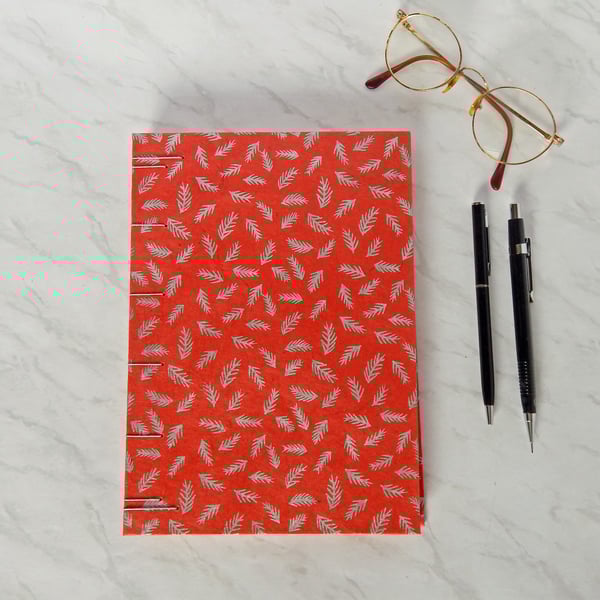 Red Feathers Sketchbook A5 hard cover journal. Gifts for artists. Gifts for men