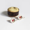 Silver button drop earrings, stitched buttons, silver earrings 
