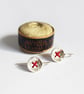Silver button drop earrings, stitched buttons, silver earrings  - Image 3